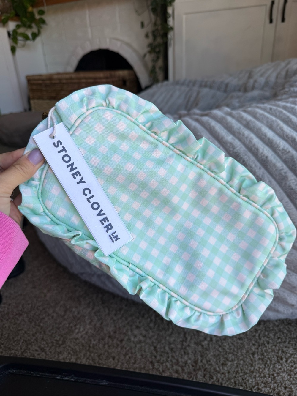 Stoney Clover Lane Ruffle Small Pouch Mint Chip White Gingham